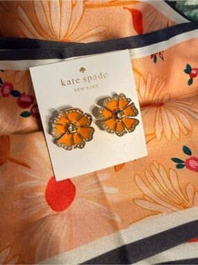 Kate Spade Orange Flower Crystal Stud Earrings